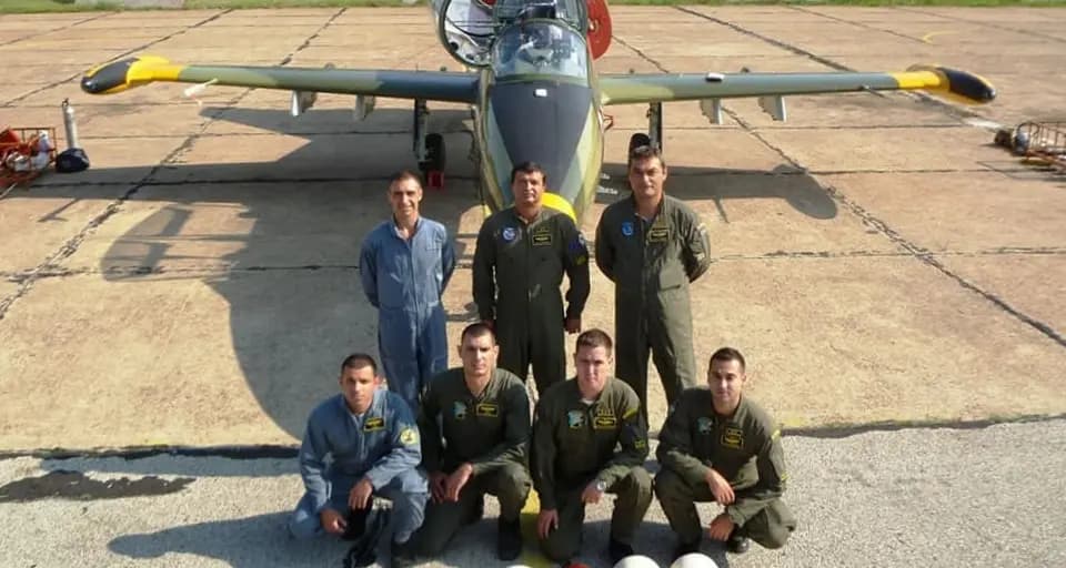 Dian Deskov DESKICH`s pilot class with L-39ZA airplane in the background